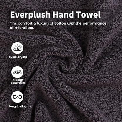 Everplush 4-Piece Premium Hand Towel Sets: Super-Soft, Highly Absorbent & Quick Drying Bathroom Towels – Versatile for Hotel, Bathroom, Shower, Spa, 16x30 Inches(Charcoal, 16" x 30") - color: Charcoal