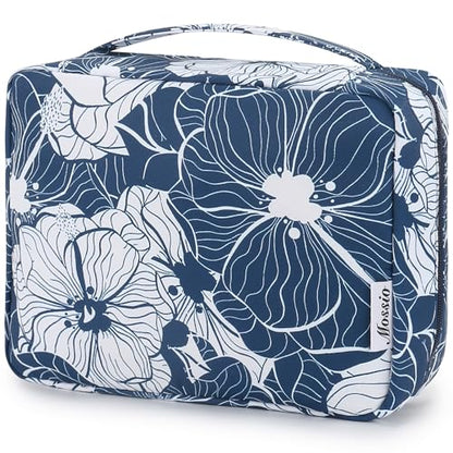 Mossio Hanging Toiletry Bag with Sturdy Hook - Large Portable Cosmetic Makeup Travel Organizer for Men & Women - color: Blue Lotus
