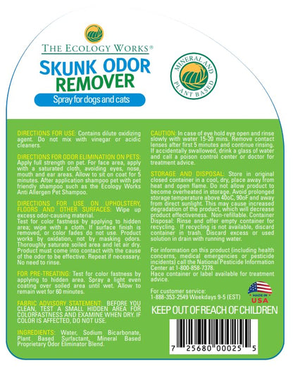 Skunk odor remover for dogs & pets| Spray on your Pet, Clothing, Furniture, Carpet| No Masking of Odor, Works on contact| Made in USA- 32 Ounces