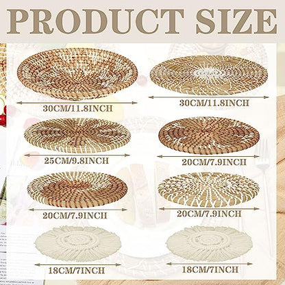 Xuhal 8 Pcs Boho Wall Basket Decor Decorative Bulrush Woven Basket Wall Decor Rustic Farmhouse Hanging Baskets for Kitchen Rustic Home Summer Decorations(Classic) - style: Classic