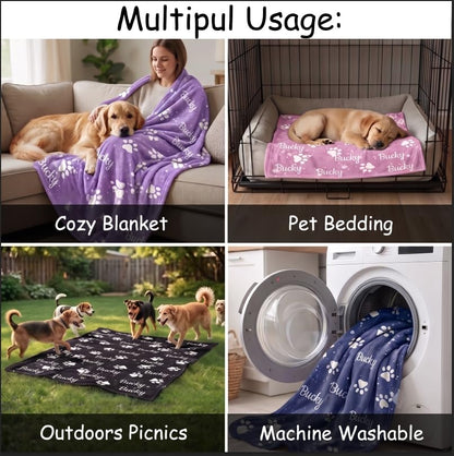 Personalized Dog Blanket, Customized Pet Blankets with Name Picture, Throw Blanket for Small Medium Large Dog Puppy Cat - color: B-white