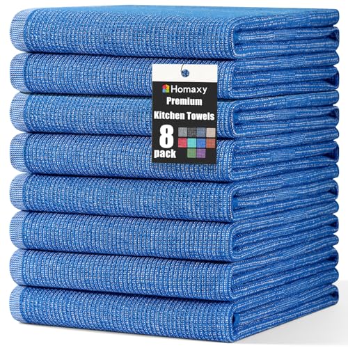 Homaxy Premium Kitchen Towels(18”x 28”, 8 Pack), Large Cotton Kitchen Hand Towels, Flat and Terry Dish Towels, 380 GSM Highly Absorbent Tea Towel Set with Hanging Loop, Blueberry - color: Blueberry, style: 8-pack