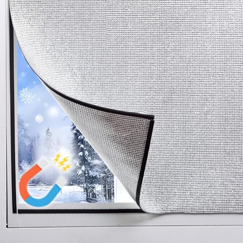Magnetic Window Insulation Kit Suitable for Summer and Winter, Heat Reflective Window Film and Magnetic Strip Kit Suitable for Windows,RV Windows,Self Adhesive Easy Installation (48"x72"(122x183cm)) - size: 48" x 72"