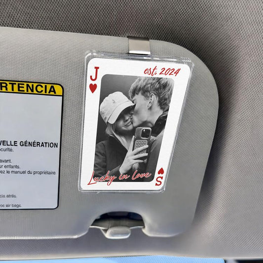 Gossby Custom Car Visor Clip Couple Photo - Lucky in Love Gift Her Him | Lucky In Love Car Visor Clip, Custom Couple Photo Car Accessory, Personalized Playing Card Visor Frame For Anniversary - color: Lucky In Love