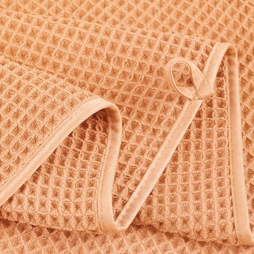 POLYTE 430 GSM Microfiber Quick Dry Lint Free Oversize Bath Towel Set, 6 Piece (Waffle Weave) - color: Orange