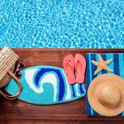 Drydiet Surfboard Bathroom Rug Summer Beach Door Mat Bath Mat for Shower Bathroom Decoration Surfboard Wave Non Slip Washable Bath Rug for Shower - style: Surfboard