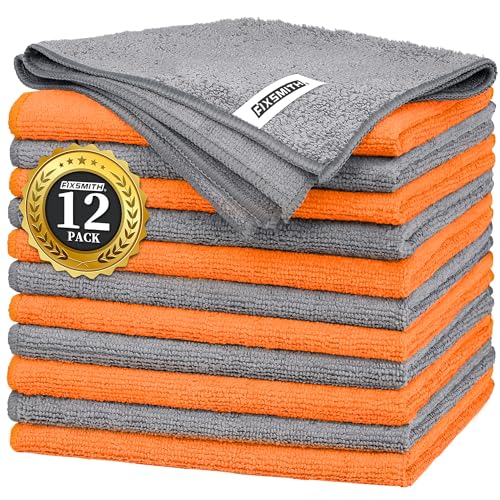 FIXSMITH Microfiber Cleaning Cloth -Pack of 12, Highly Absorbent Cleaning Rags(Grey&Orange), 16"X12" All Purpose Cleaning Towels for Housekeeping, Kitchen, Car, Reusable Microfiber Towels - color: Grey&orange, size: 12pk