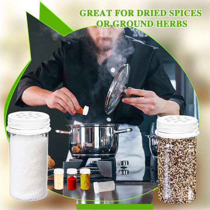50 Pack 1 oz Mini Plastic Spice Jars with White Caps Clear Round Spice Bottles with Sifters Small Empty Seasoning Containers for Travel Home Storing Spice Seasoning Powders - color: white and clear
