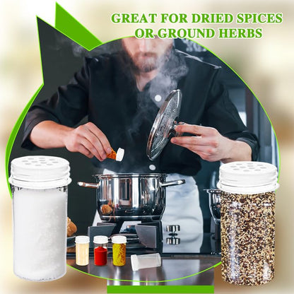 50 Pack 1 oz Mini Plastic Spice Jars with White Caps Clear Round Spice Bottles with Sifters Small Empty Seasoning Containers for Travel Home Storing Spice Seasoning Powders - color: white and clear