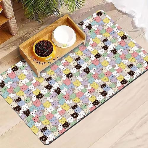 Cat Food Mat, Absorbent Pet Feeding Mat for Dog & Cat Food and Water Bowl, Non-Slip Quick Dry Pet Placemat Floor Protector for Messy Drinkers(17 x 30in) - color: Cat, size: 17x30in