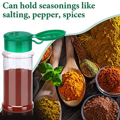 Amyhill 100 Pcs Plastic Spice Bottles Spice Jars Seasoning Jars Shaker Plastic Jars 3.3 Oz/ 100ml Seasoning Shaker with Shaker Lids(Green, Red, Black Lid) - color: Green, Red, Black Lid