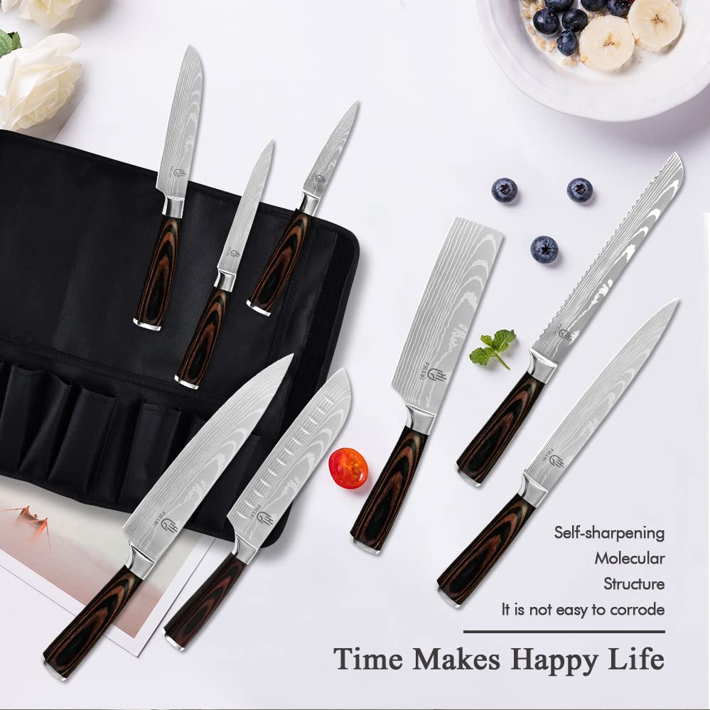 FULLHI Knife Set, 14pcs Japanese Knives Set, Premium German Stainless Steel chef Knife Set - color: Coffee wood, size: 14 Piece Knife Set