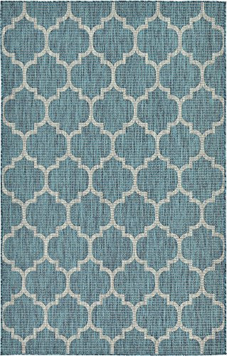 Unique Loom Outdoor Trellis Collection Area Rug (5' 3" x 8' Rectangle, Teal/ Gray) - color: Teal/Gray, size: 5'3" x 8' (Rectangular)