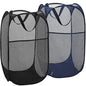2 Pack Laundry Basket,Foldable Mesh Pop-up Laundry Hamper with Durable Handle,Easy to Open and Fold for Dorm, Laundry Room, Bedroom, RV (Black and blue) - color: Black and blue