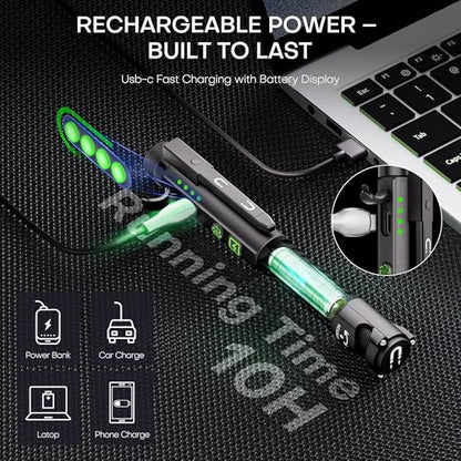 EDC Flashlight Rechargeable,800 Lumen Small Flashlight with Magnetic Clip & Base, 11 Modes LED Flashlight,Glass Breaker&Bottle Opener, USB-C Flashlight for Working,Home and Emergency - color: Black