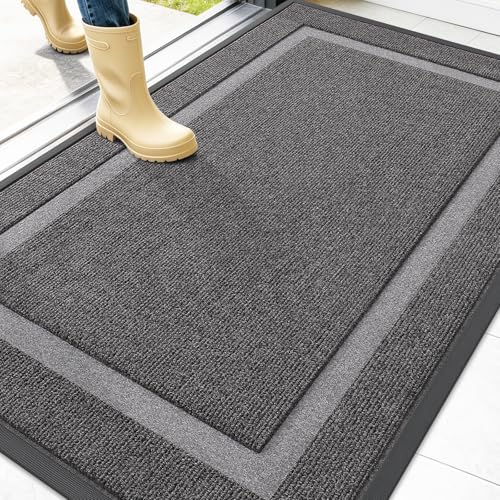 OLANLY Front Door Mat Indoor Outdoor Entrance, Waterproof All-Season, All-Weather Doormat, Sturdy Natural Rubber, Fade Resistant, Low Profile, Easy Clean Patio Porch Entryway Mat, 47x32, Dark Grey - color: Dark Grey, size: 47" x 32"