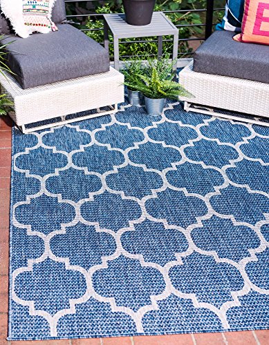 Unique Loom Outdoor Trellis Collection Area Rug (6' 1" x 9' Rectangle, Navy Blue/ Ivory) - color: Navy Blue/Ivory, size: 6'1" x 9' (Rectangular)