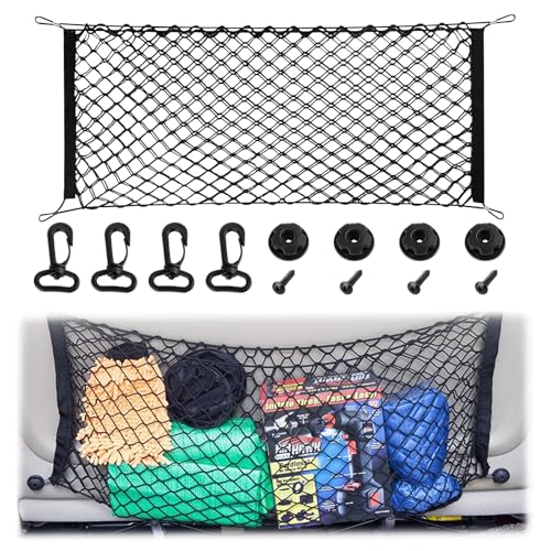 Cargo Net, Premium Dual-Layer Nylon Cargo Net for SUV, Automotive Exterior Accessories, Adjustable Elastic Trunk Net with Hook, Car Accessories for SUV, Truck, Pickup(43.3x15.7 Inch) - size: 43.3x15.7 Inch