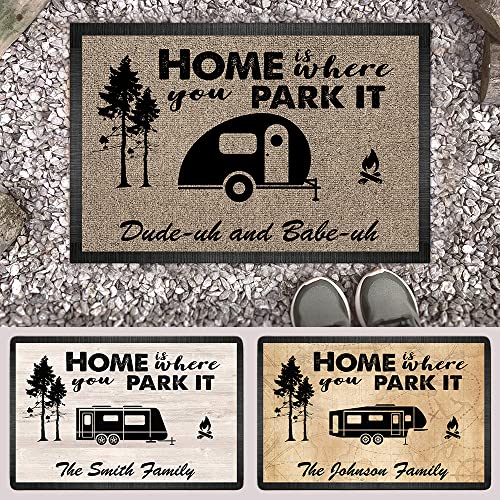 Personalized Campsite Doormat - Home is Where You Park It - Custom Family Name Camping Door Mat, RV Accessories for Inside Outside, Funny Campsite Rugs Decorations for Travel Trailers, 16 x 24 inches - color: Style 13