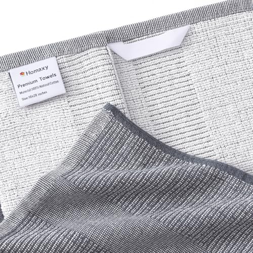 Homaxy Premium Kitchen Towels(18”x 28”, 12 Pack), Large Cotton Kitchen Hand Towels, Flat and Terry Dish Towels, 380 GSM Highly Absorbent Tea Towel Set with Hanging Loop, Grey - color: Grey, style: 12-pack