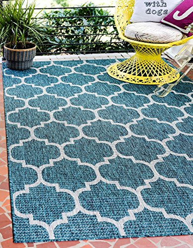 Unique Loom Outdoor Trellis Collection Area Rug (4' 1" x 6' 1" Rectangle, Teal/ Gray) - color: Teal/Gray, size: 4'1" x 6'1" (Rectangular)