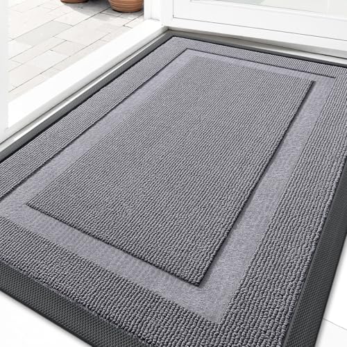 OLANLY Front Door Mat Indoor Outdoor Entrance, Waterproof All-Season, All-Weather Doormat, Sturdy Natural Rubber, Low Profile, Easy Clean Patio Porch Entryway Mat, 35x23, Classic Gray - color: Classic Gray, size: 35" x 23"