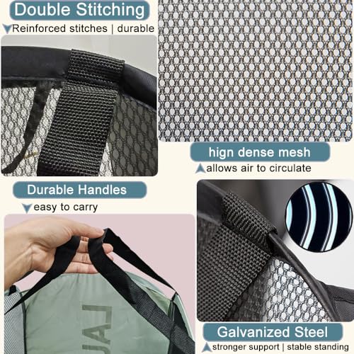 Mesh Laundry Hamper 2Pack Pop Up Hamper with Strong Handles, Collapsible Laundry Basket for Home, Bathroom, Bedroom, Travel Storage Hamper(Grey + Sky Blue) - color: Grey + Skyblue