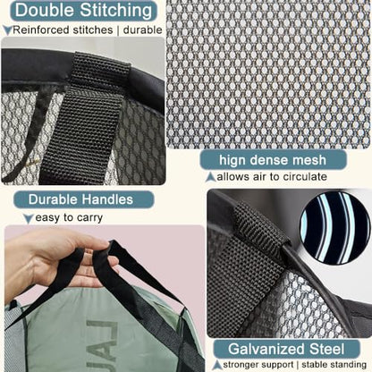 Mesh Laundry Hamper 2Pack Pop Up Hamper with Strong Handles, Collapsible Laundry Basket for Home, Bathroom, Bedroom, Travel Storage Hamper(Grey + Sky Blue) - color: Grey + Skyblue