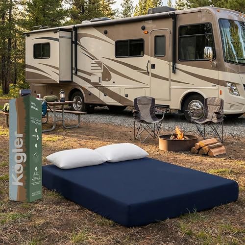 Kogler 4-Inch Gel-Infused Memory Foam RV Mattress with Cooling Gel, Durable Nylon Cover and Two Standard Pillows, Designed for RV Queen Beds with Limited Space and Shortened Length, Navy 60x75x4 - color: Navy, size: 60x75x4