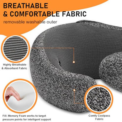 Travel Pillow - Hooded Neck Pillow Airplane Memory Foam Filling for Plane, Office, Cars Sleeping, Road Trip, Long Flights, Airplane Travel Essentials, Includes Eye Mask & Earplugs - color: Midnight Blue