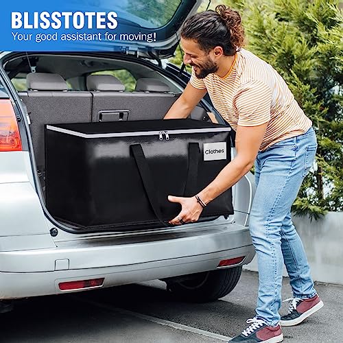 BlissTotes Collapsible Moving Bags - Heavy Duty Boxes with Zippers and Handles, Space Saving Packing Totes for Moving Supplies Storage (93L, 6-Pack, Black) - size: 93L