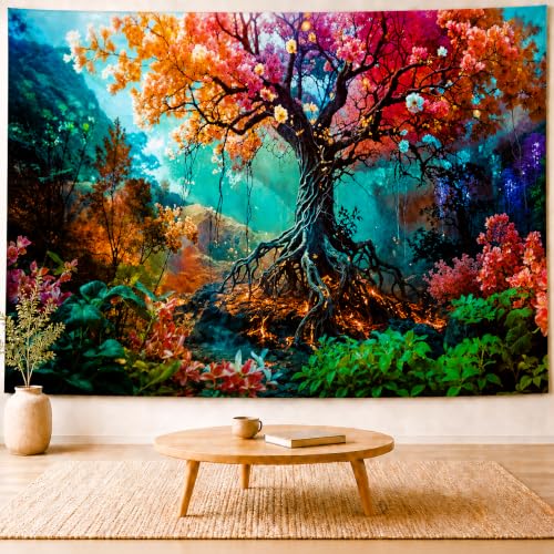 Delur Forest Tapestry Tree of Life Fantasy Tropical Rainforest Tapestry Wall Hanging Colorful Nature Mystical Landscape Psychedelic Spiritual Headboard for Bedroom Living Room Home Decor (51.2" x 59.1") - color: Fantasy Tree, size: 51.2"L x 59.1"W