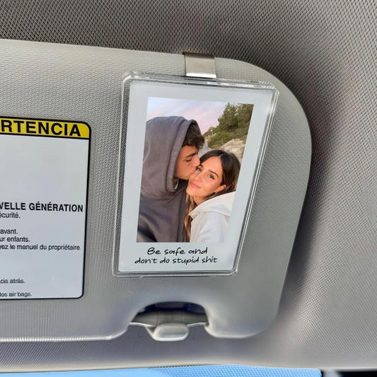 Gossby Custom Couple Car Visor Clip - Be Safe Funny Photo Gift Boyfriend | Funny Be Safe Couple Photo Visor Clip, Custom Polaroid Car Accessory Gift For Boyfriend Husband - color: Be safe and don't do stupid sh