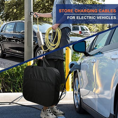 20 Inch Jumper Cable Bag, Heavy Duty Water Resistant Tools Cable Bag, Cable Cords Hoses Storage & Organizer with Exterior Pocket for Jumper Cable,EV Charging Cables,Extensions and Garden Hoses
