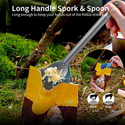OUTXE Ultralight Titanium Long Handle Fork and Spoon Set - color: #1 Titanium