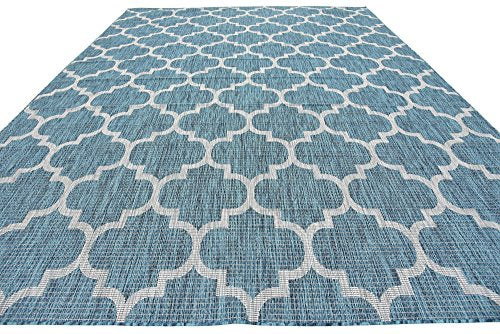 Unique Loom Outdoor Trellis Collection Area Rug (9' x 12' Rectangle, Teal/ Gray) - color: Teal/Gray, size: 9' x 12' (Rectangular)