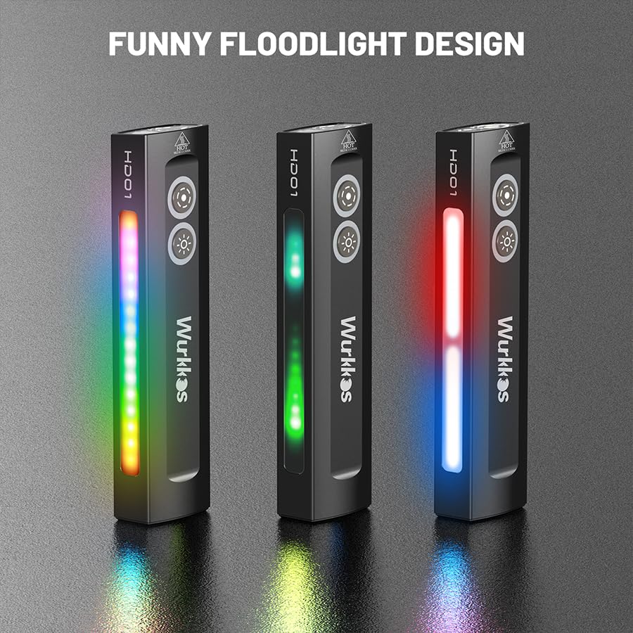 Wurkkos HD01 Flat EDC Flashlight with RGB and Green Light, 1200 Lumens Rechargeable LED Flashlight, Triple Light Sources Pocket Lights, Magnetic Flashlight for Camping, Work, Emergency - color: HD01
