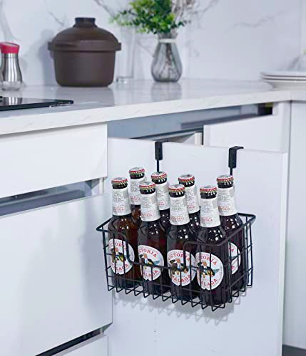 JUNCHU CHERRY Wire Hanging Storage Basket 2 Packs, Wall Mounted Kitchen Bathroom Storage Basket, Home Multi-Functional, no Punching, Bearing Strong, Suitable for Home, Office,Black - color: Black