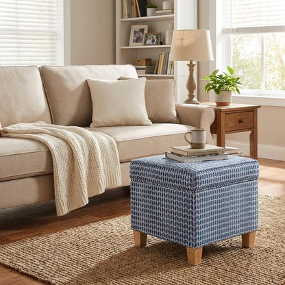 HomePop 18" Classic Square Storage Ottoman - Blue Chevron Print - color: Blue Chevron Print