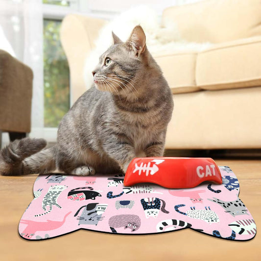 Cat Food Mats for Floor, Dog Water Bowl Mats Pet Feeding Absorbent Placemats for Food and Water Pink 17.7 * 9.8 inch - color: Light Pink, size: Small