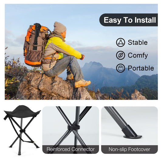 18" Folding Tripod Stool for Adults Heavy Duty, Lightweight Portable Three Leg Tall Camping Stool, Collapsible Backpacking Tripod Seat Chair for Fishing Hunting, Support 225 lbs, Black - color: Black
