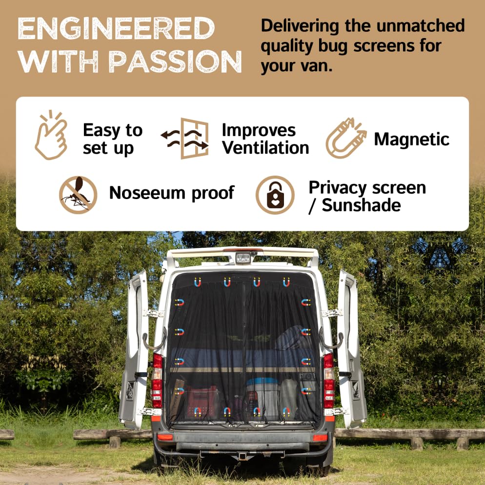Living in a Bubble Van Bug Screen for RAM Promaster High Roof and Other Campervans, Universal Size Rear Door Flyscreen Mosquito Net, Center Zipper Closure