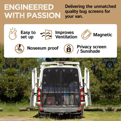 Living in a Bubble Van Bug Screen for RAM Promaster High Roof and Other Campervans, Universal Size Rear Door Flyscreen Mosquito Net, Center Zipper Closure