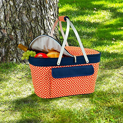 Picnic at Ascot Patented Insulated Folding Picnic Basket Cooler- Designed & Quality Approved in the USA - color: Orange/Navy