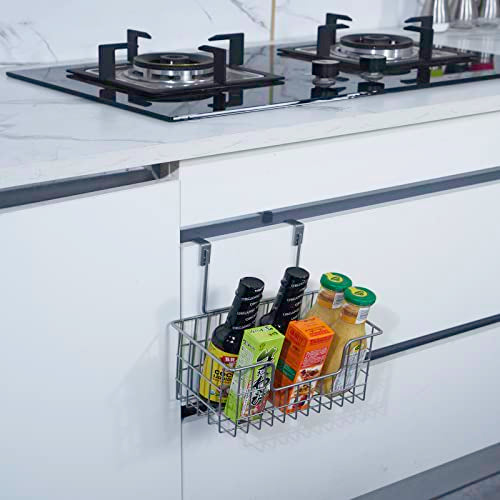 JUNCHU CHERRY Wire Hanging Storage Basket 2 Packs, Wall Mounted Kitchen Bathroom Storage Basket, Home Multi-Functional, no Punching, Bearing Strong, Suitable for Home, Office,Black - color: Black