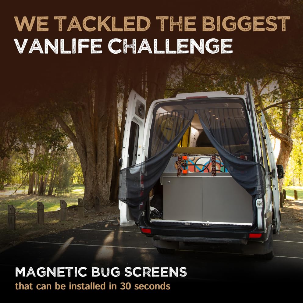 Living in a Bubble Van Bug Screen for RAM Promaster High Roof and Other Campervans, Universal Size Rear Door Flyscreen Mosquito Net, Center Zipper Closure