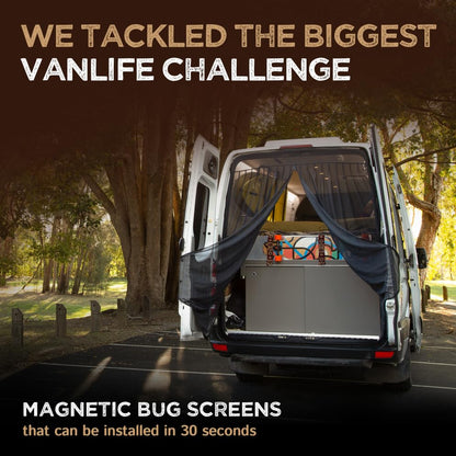 Living in a Bubble Van Bug Screen for RAM Promaster High Roof and Other Campervans, Universal Size Rear Door Flyscreen Mosquito Net, Center Zipper Closure