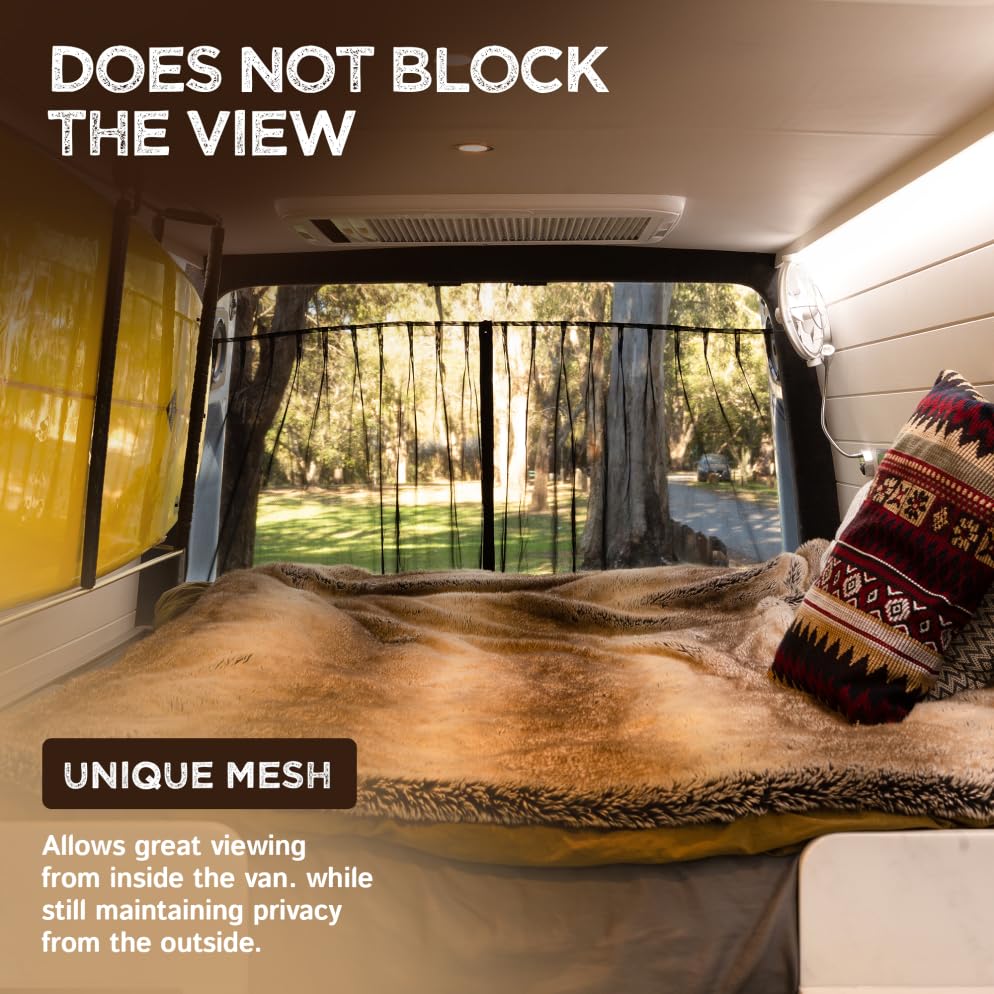 Living in a Bubble Van Bug Screen for RAM Promaster High Roof and Other Campervans, Universal Size Rear Door Flyscreen Mosquito Net, Center Zipper Closure