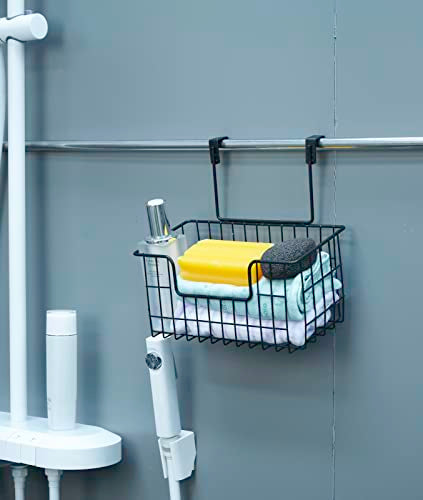 JUNCHU CHERRY Wire Hanging Storage Basket 2 Packs, Wall Mounted Kitchen Bathroom Storage Basket, Home Multi-Functional, no Punching, Bearing Strong, Suitable for Home, Office,Black - color: Black