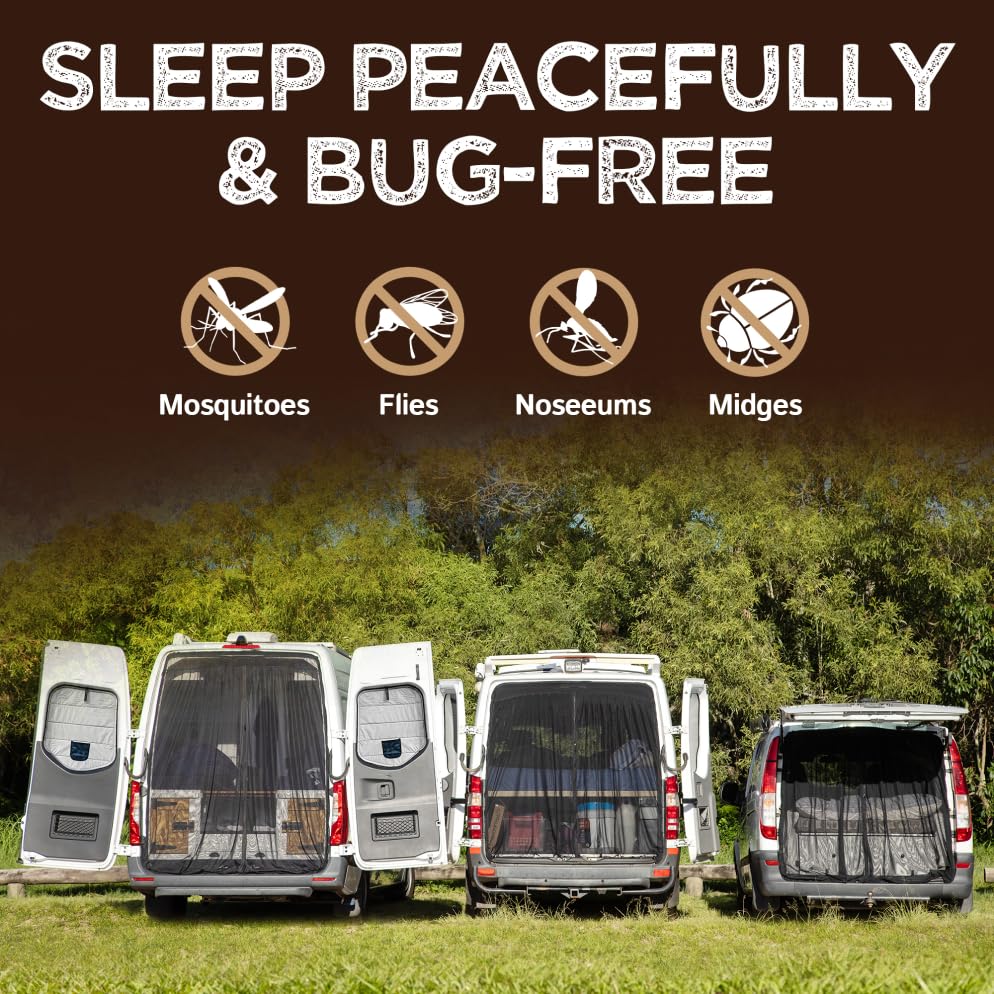 Living in a Bubble Van Bug Screen for RAM Promaster High Roof and Other Campervans, Universal Size Rear Door Flyscreen Mosquito Net, Center Zipper Closure